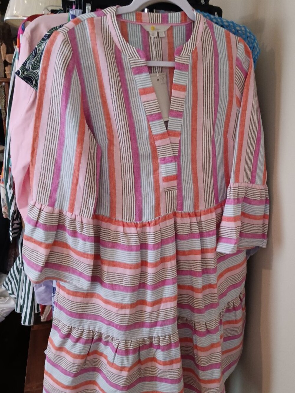 NWT Boden Women's 100% Linen Striped Multi-Color Spring-Summer Dress Size 2R